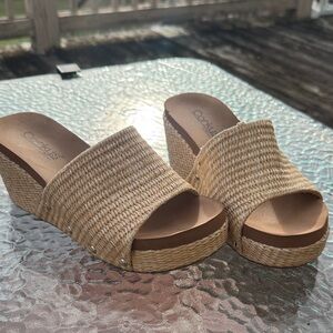 Corkys Beige Woven Wedge Sandals